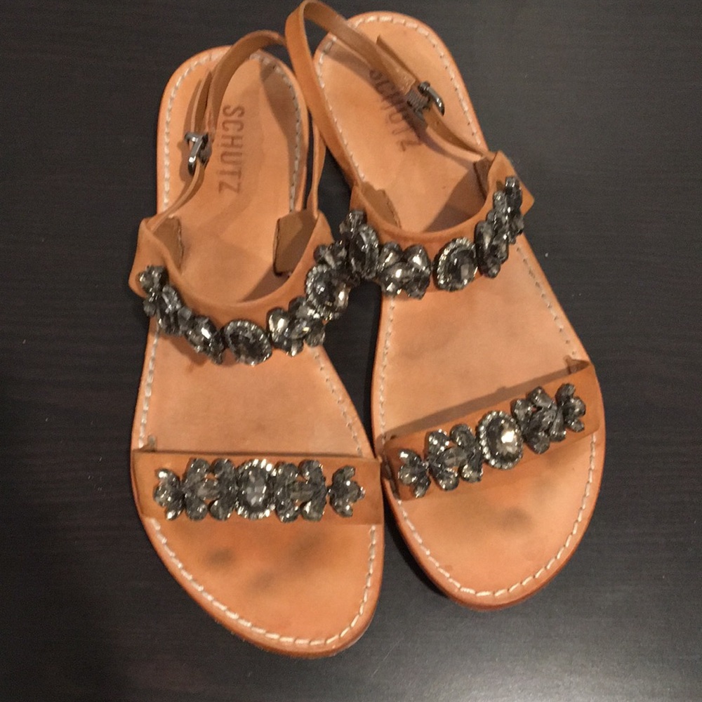 Schutz Leather Stone Embellished Sandal